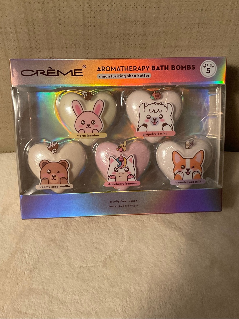 Crème Aromatherapy Heart Bath Bombs Set - White & Pink, Set of 5